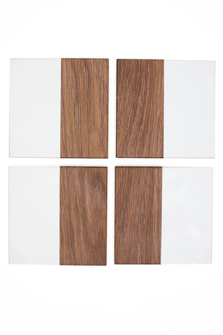 Maple and White Epoxy Coaster Set