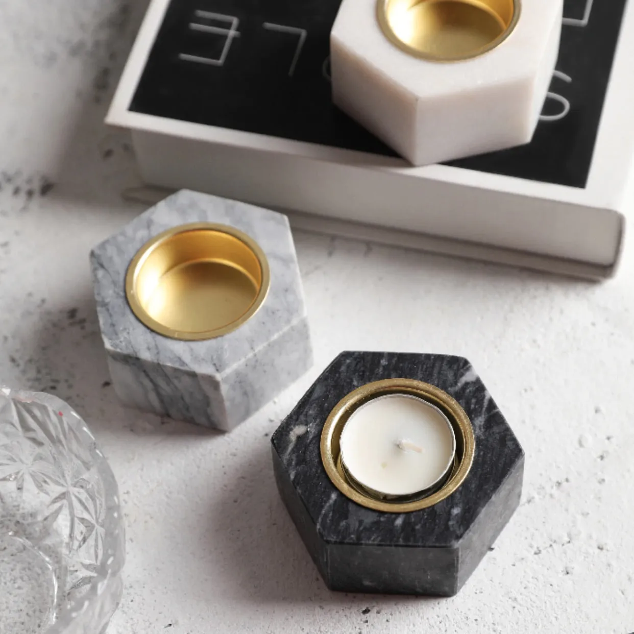 Marble Tea Light Candle Holders - Set of 3