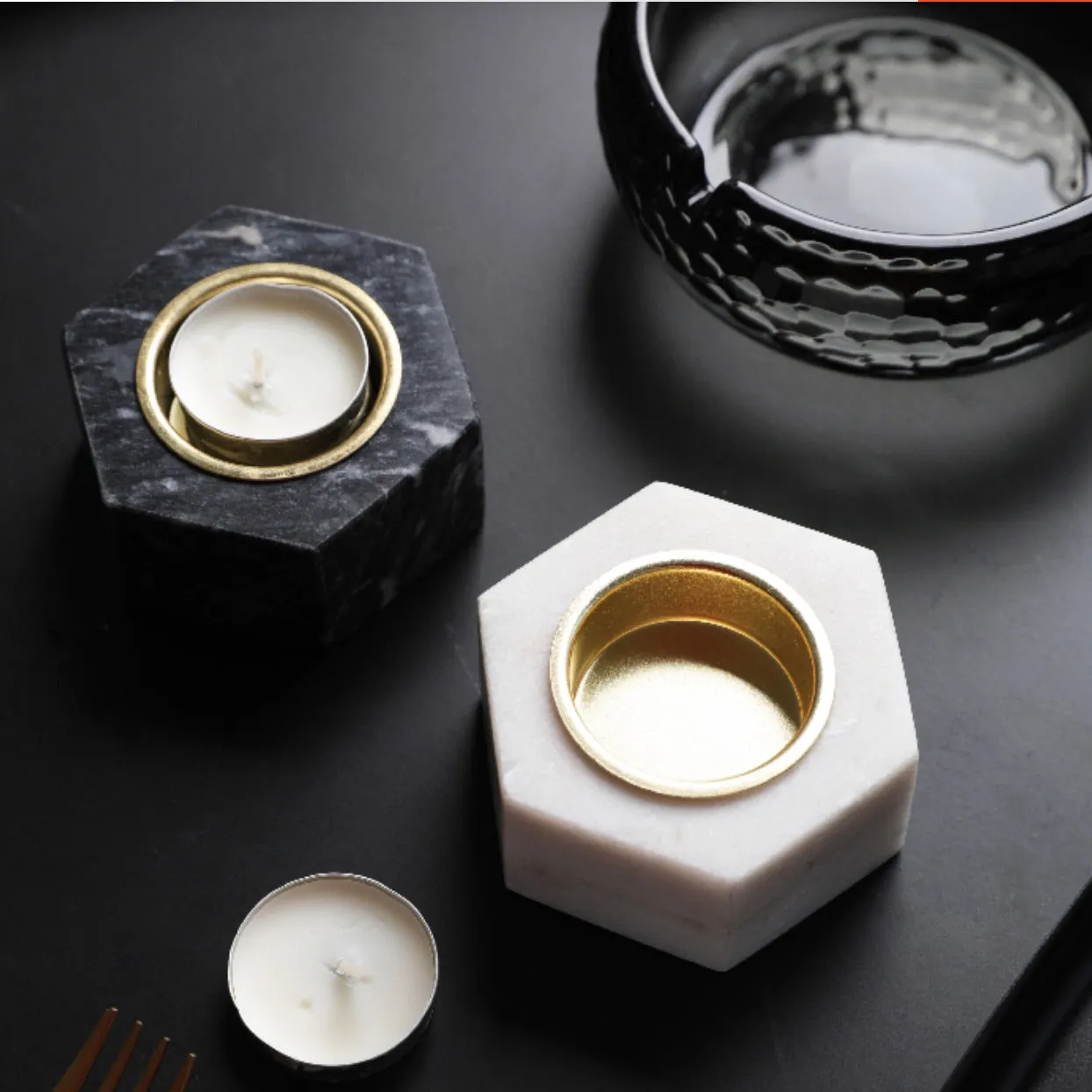 Marble Tea Light Candle Holders - Set of 3