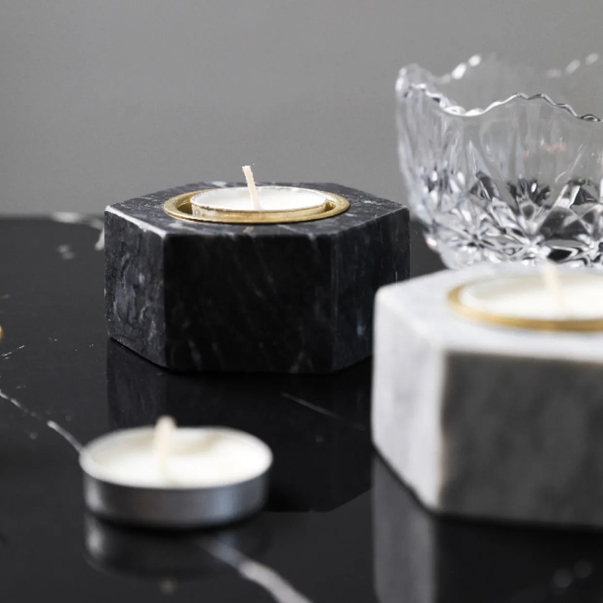 Marble Tea Light Candle Holders - Set of 3