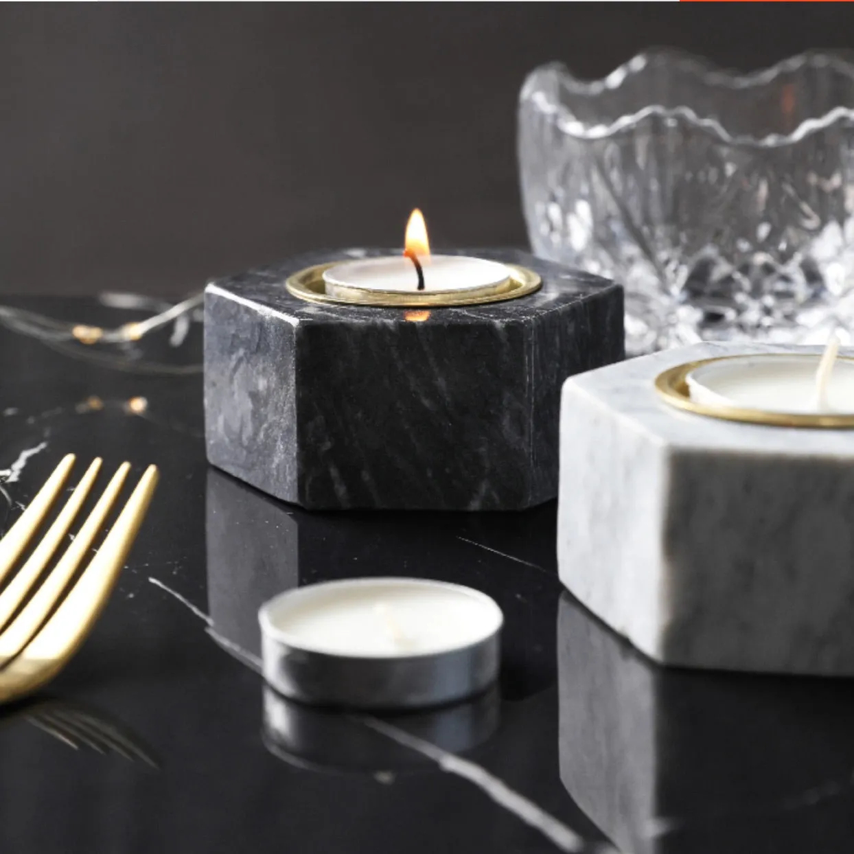 Marble Tea Light Candle Holders - Set of 3
