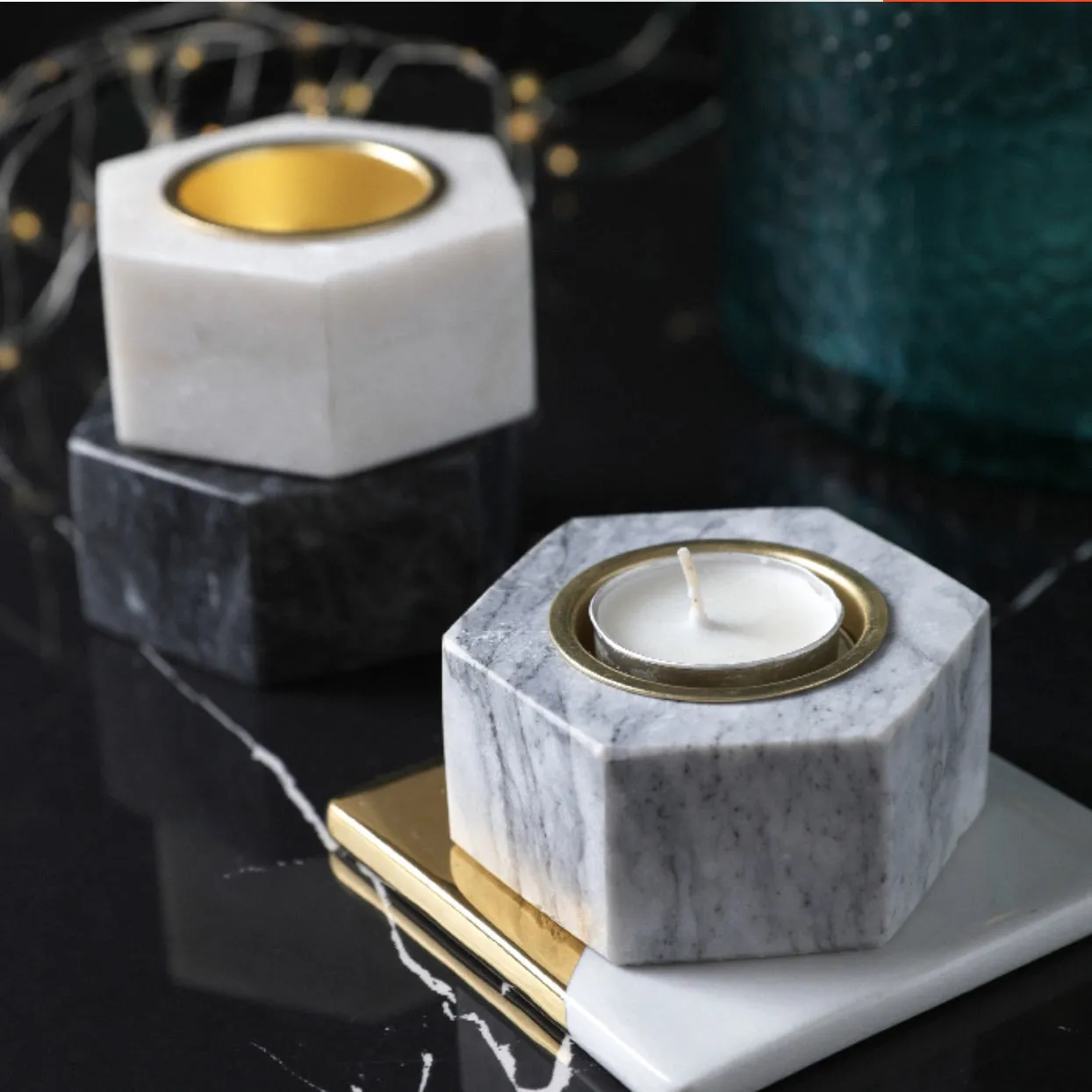 Marble Tea Light Candle Holders - Set of 3