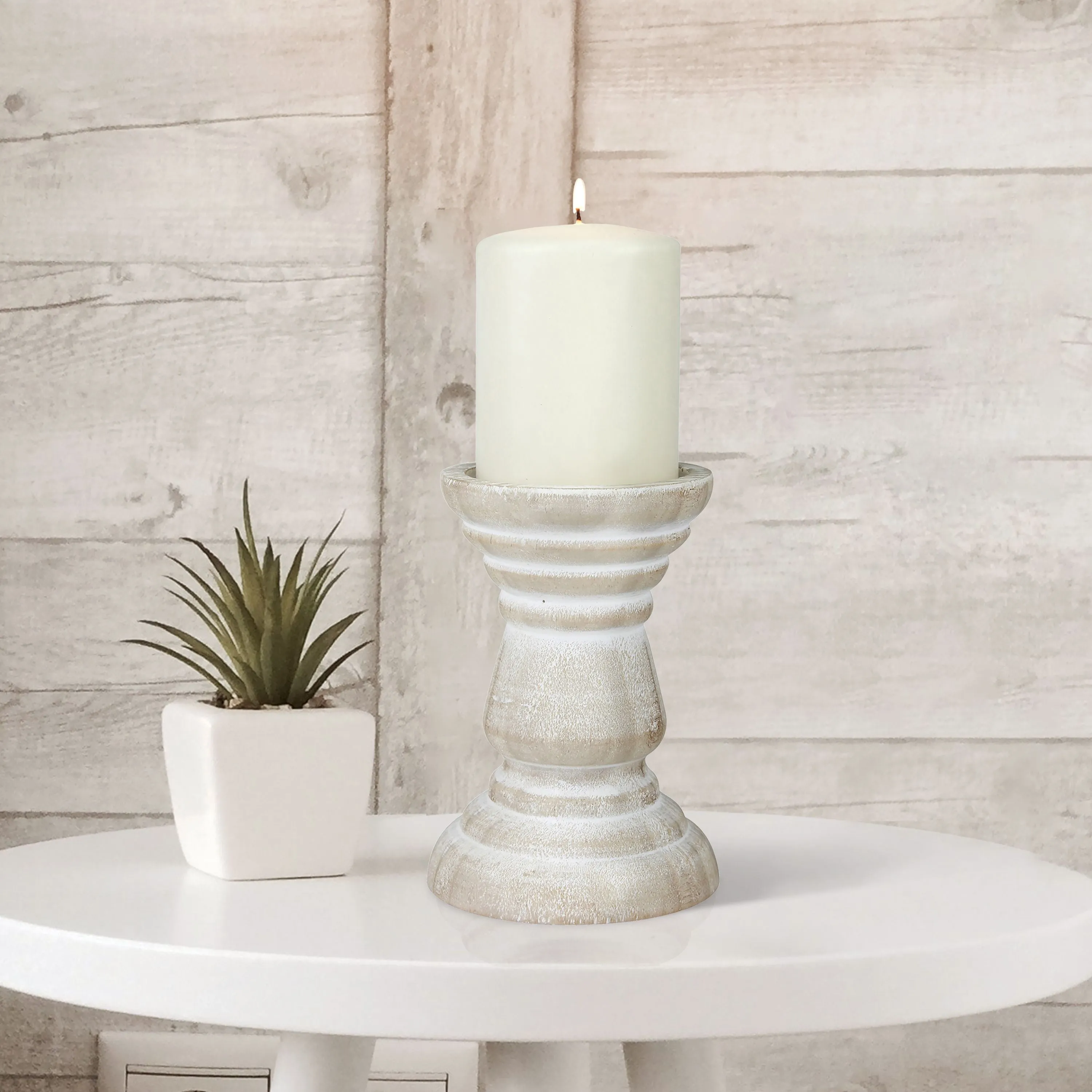 Medium White Beach House Pillar Candle Holder (WS)