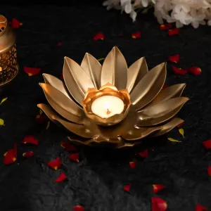 Metal Tealight Candle Holder for Home Decor | Perfect Candle Stand for Diwali Decoration and Table Decor | Indoor & Outdoor, Festival Decorative Candles Gift Items (Lotus Shape)
