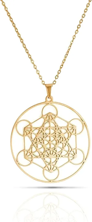 Metatron's Cube Necklace for Women Men Sacred Archangels King Solomon Seal Angel Chain Necklace for Men Stainless Steel Geometry Hollowed Out Charm Pendent Amulet Jewelry