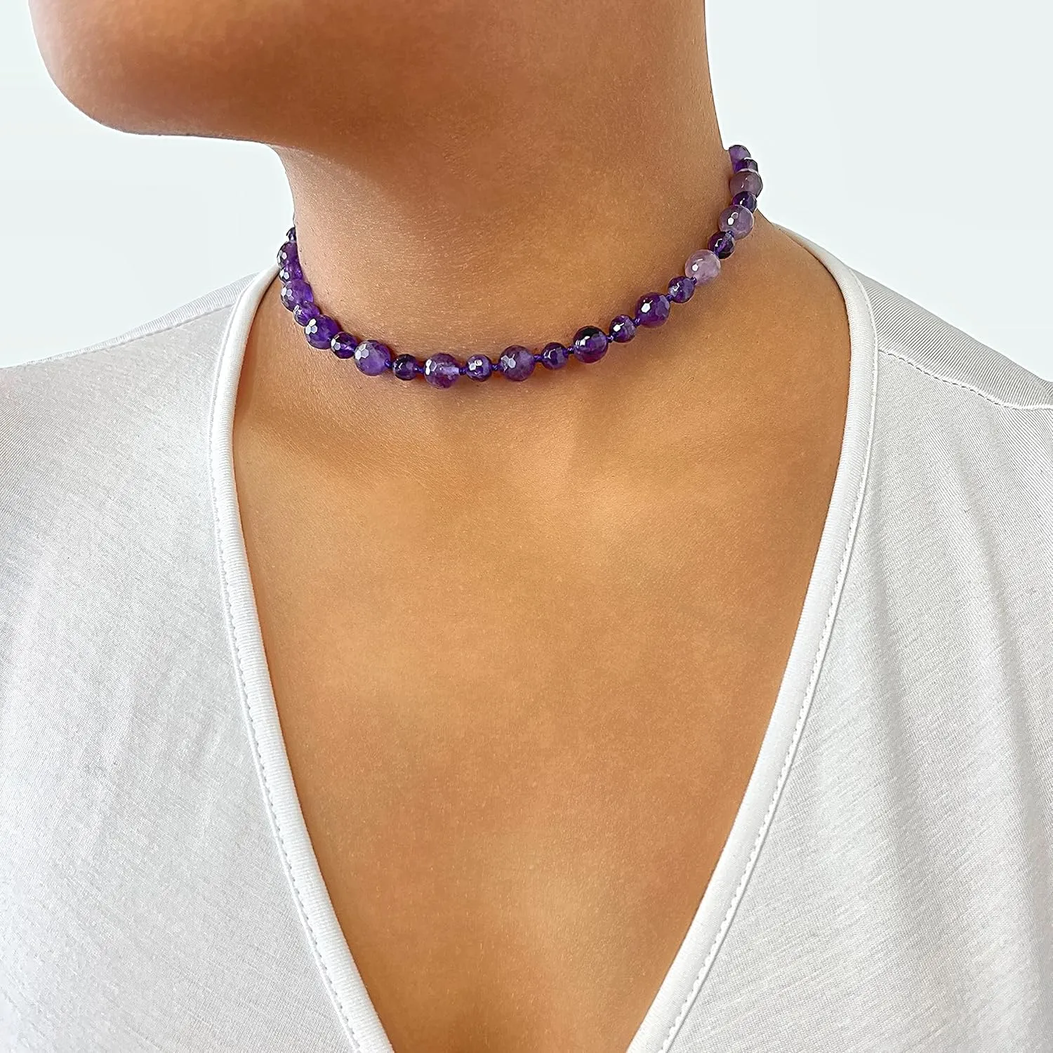 MGR MY GEMS ROCK! Beaded Semi Precious Stone Alternating Stone or Same Stone Collar or Choker Necklace for Wome, 14.50" Long with 3" Extender.