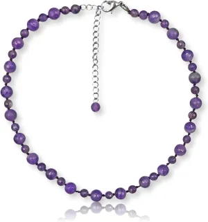 MGR MY GEMS ROCK! Beaded Semi Precious Stone Alternating Stone or Same Stone Collar or Choker Necklace for Wome, 14.50" Long with 3" Extender.