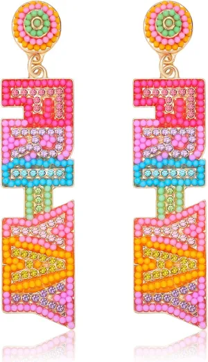 MOLOCH Teacher Earrings - Beaded Rhinestone Maestra Dangle Earrings for Back to School and Teacher Appreciation Gifts
