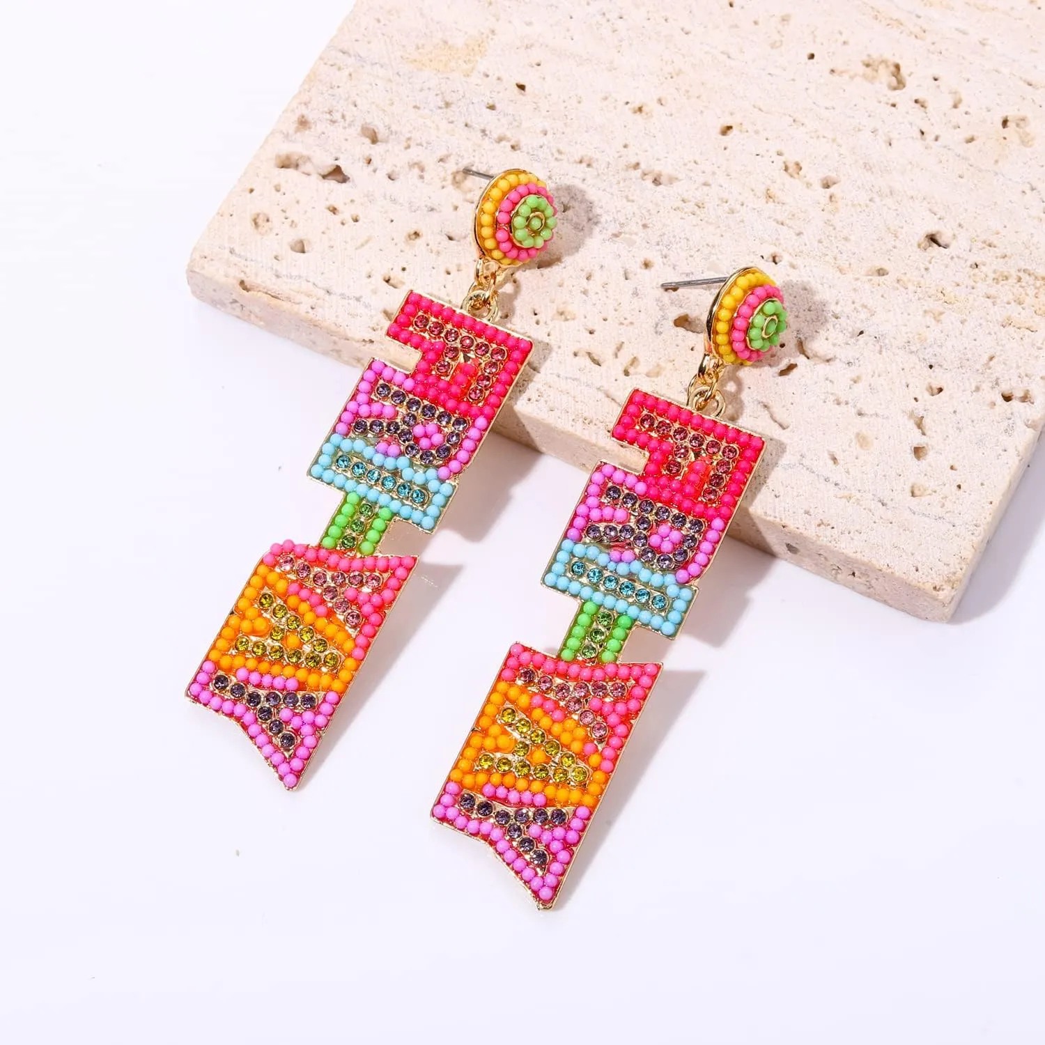 MOLOCH Teacher Earrings - Beaded Rhinestone Maestra Dangle Earrings for Back to School and Teacher Appreciation Gifts