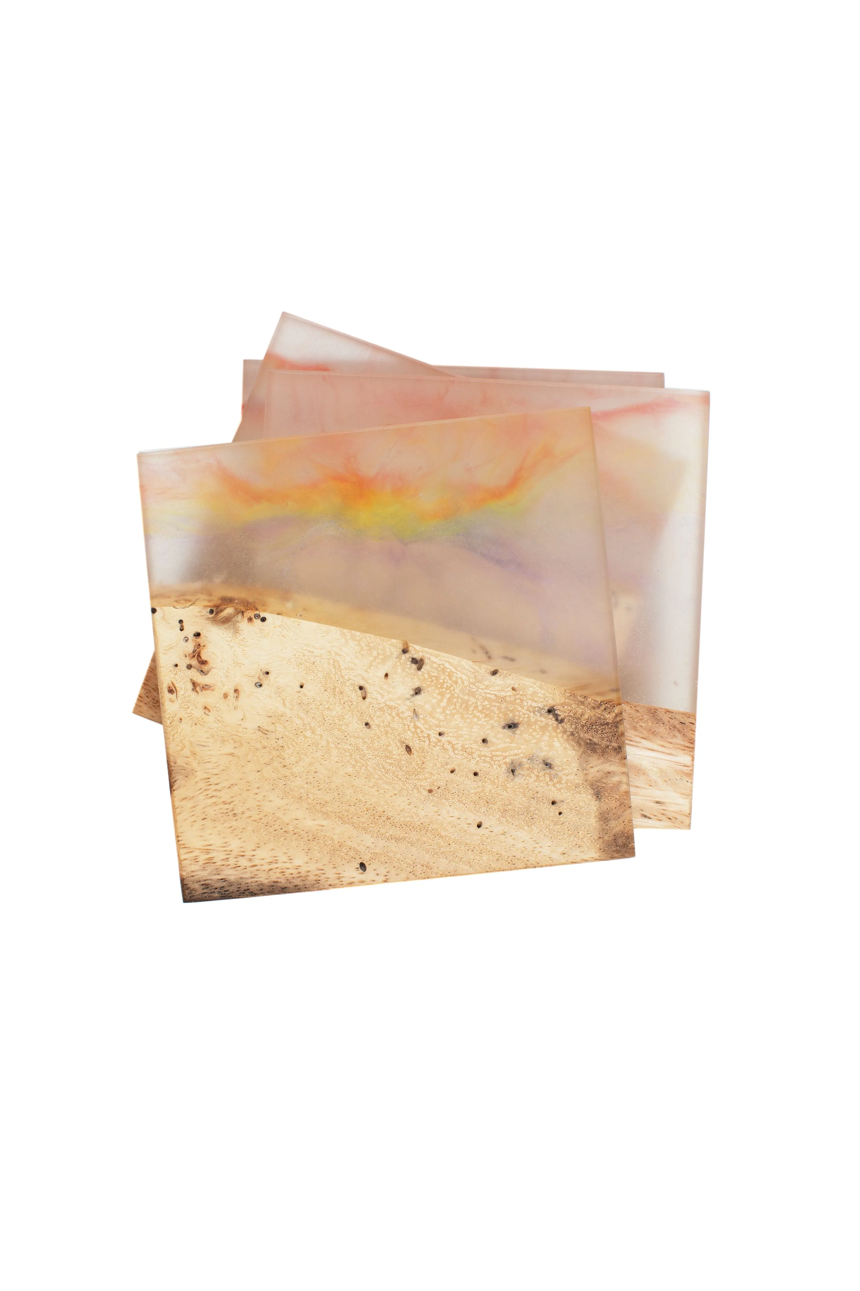 Monkey Pod and Rainbow Epoxy Coaster Set