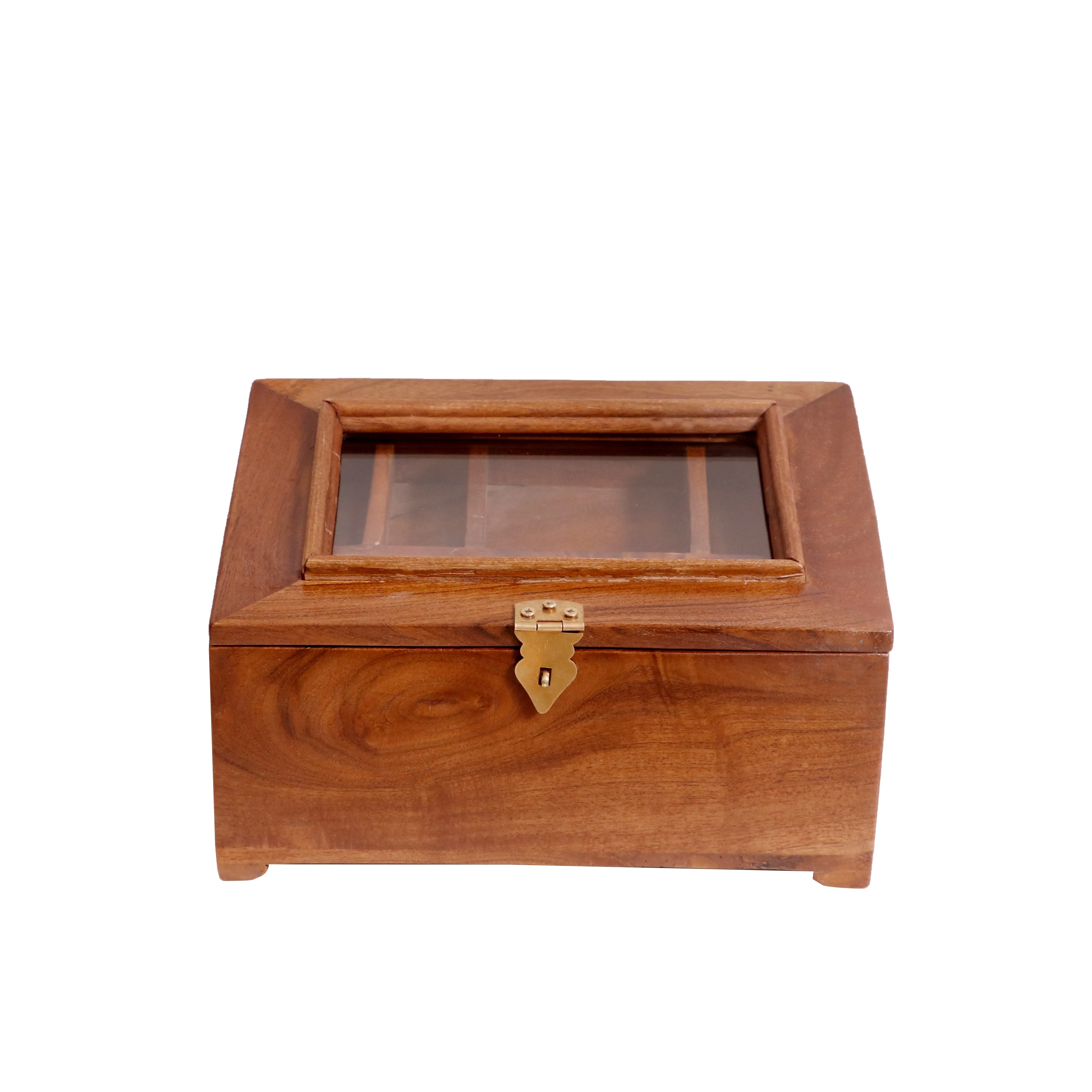 Multi compartment Solid wood glass lid removable Tray
