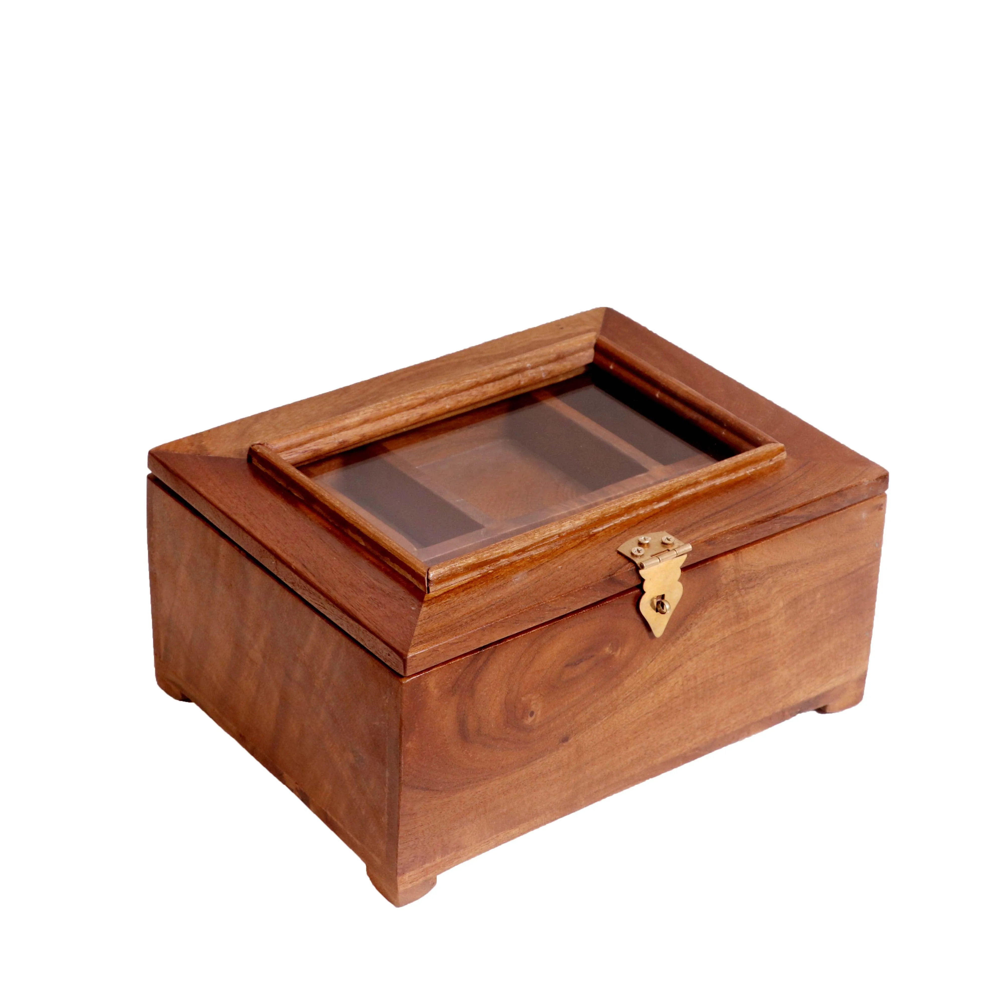 Multi compartment Solid wood glass lid removable Tray