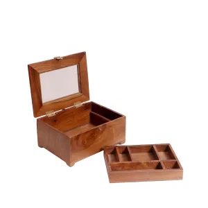 Multi compartment Solid wood glass lid removable Tray