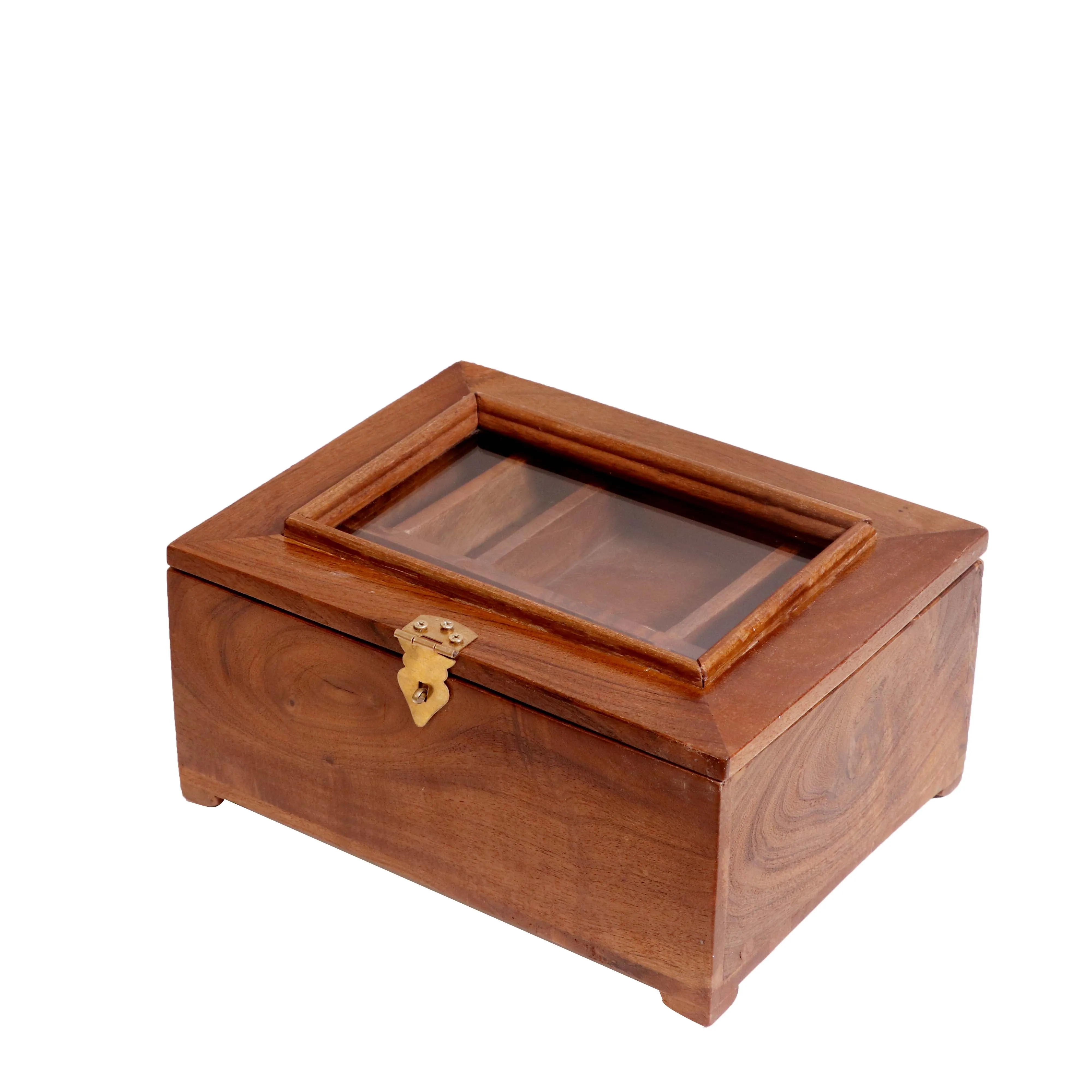 Multi compartment Solid wood glass lid removable Tray