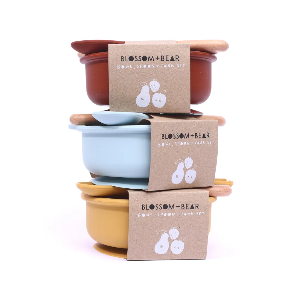 Mustard 'Cub' Silicone Suction Bowl And Cutlery  Set