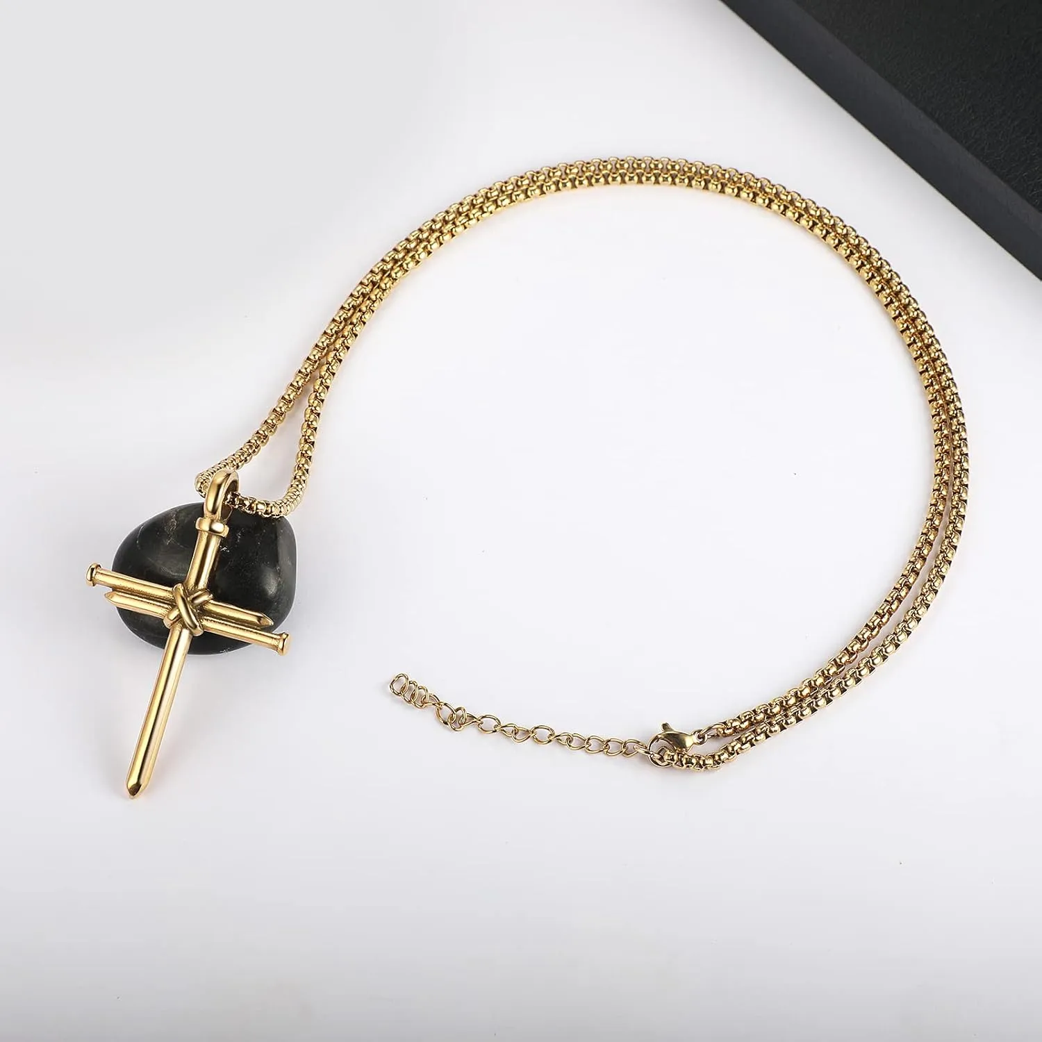 Nail Cross Necklace for Men Stainless Steel Chain 24inch 3 Nails Jesus Cross Pendant Christian Gifts for Dad 3 Colors