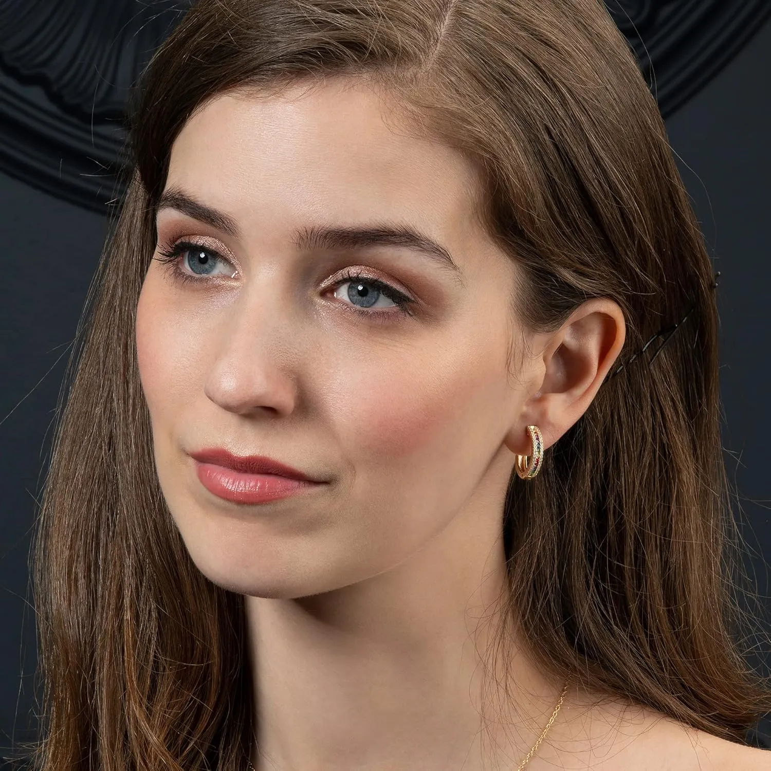 Namana Hoop Earrings with Colored Stones, Silver or Gold Hoops, Colorful Women's Jewelry Gifts