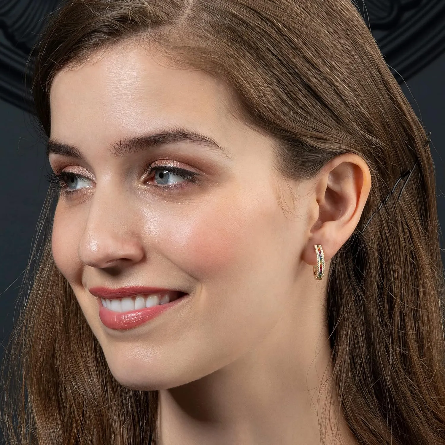 Namana Hoop Earrings with Colored Stones, Silver or Gold Hoops, Colorful Women's Jewelry Gifts