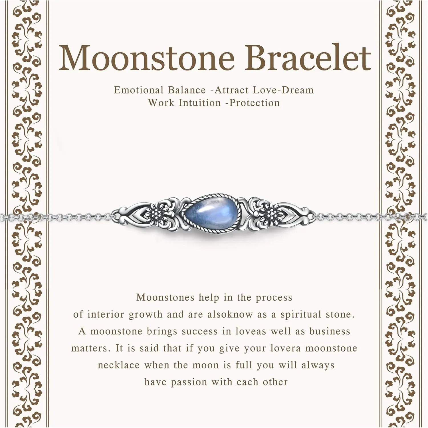 Natural Moonstone Link Bracelet for Women - 925 Sterling Silver Moonstone Jewelry Gifts For Her Wife Women Sister