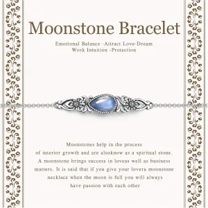 Natural Moonstone Link Bracelet for Women - 925 Sterling Silver Moonstone Jewelry Gifts For Her Wife Women Sister