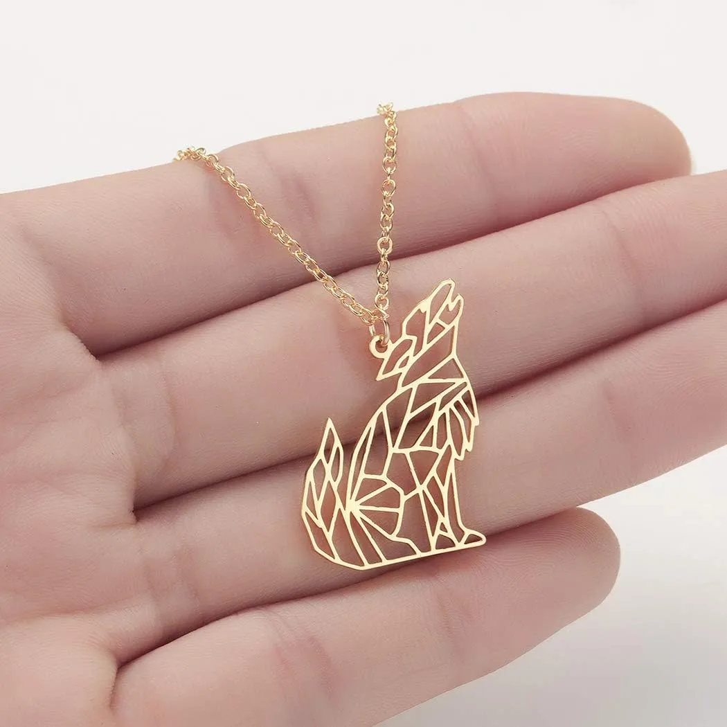 NOUMANDA Origami Wolf Necklace Fashion Geometric Hollow Animal Elements Jewelry