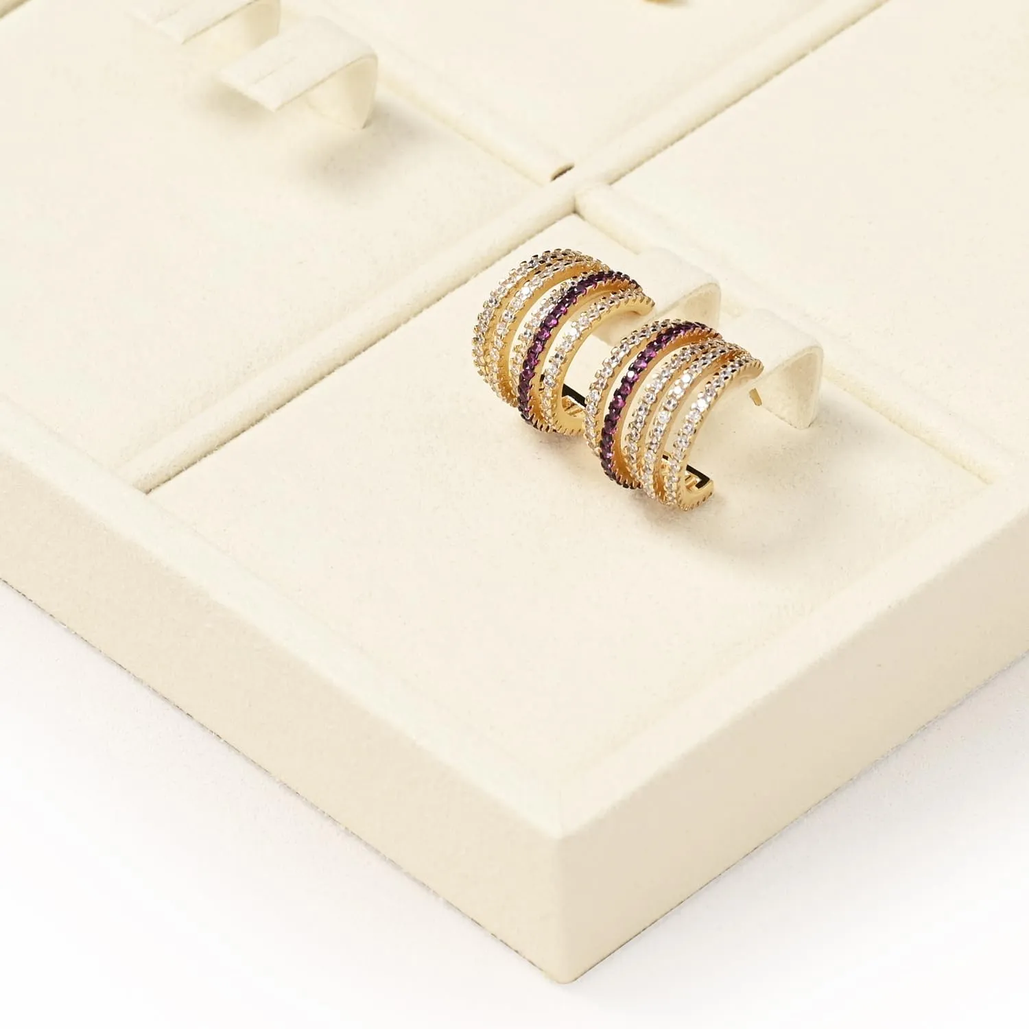 Oirlv Microfiber 4 Slots Jewelry Earring Display Tray Earring Display Organizer Tray(Beige)