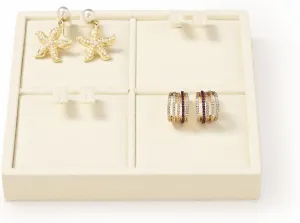 Oirlv Microfiber 4 Slots Jewelry Earring Display Tray Earring Display Organizer Tray(Beige)