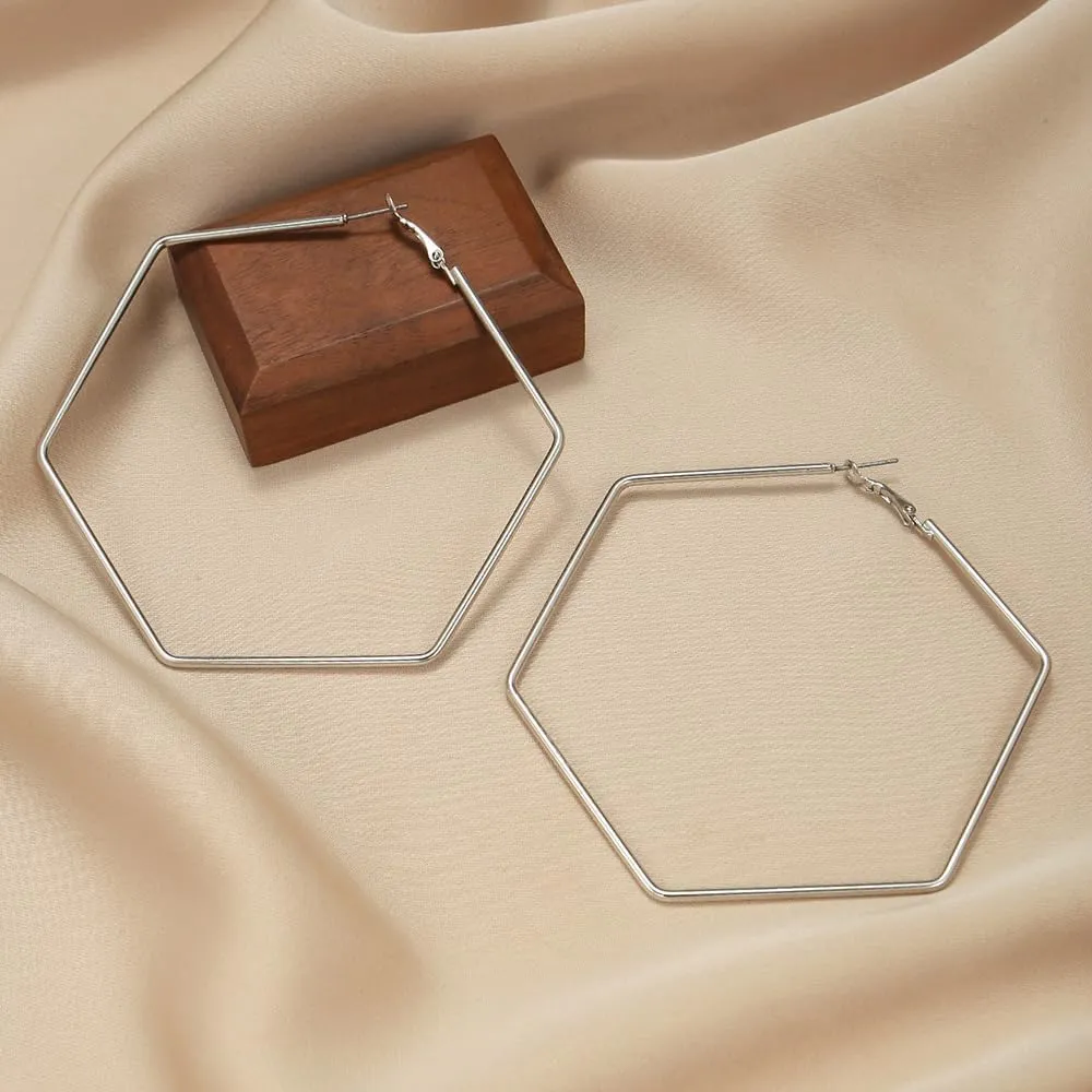 ONLYJUMP Big Hoop Geometric Earrings for Women Stainless Steel Geometric Hexagon Square Hoop Earrings Lightweight Hoop Earrings Jewelry Gift