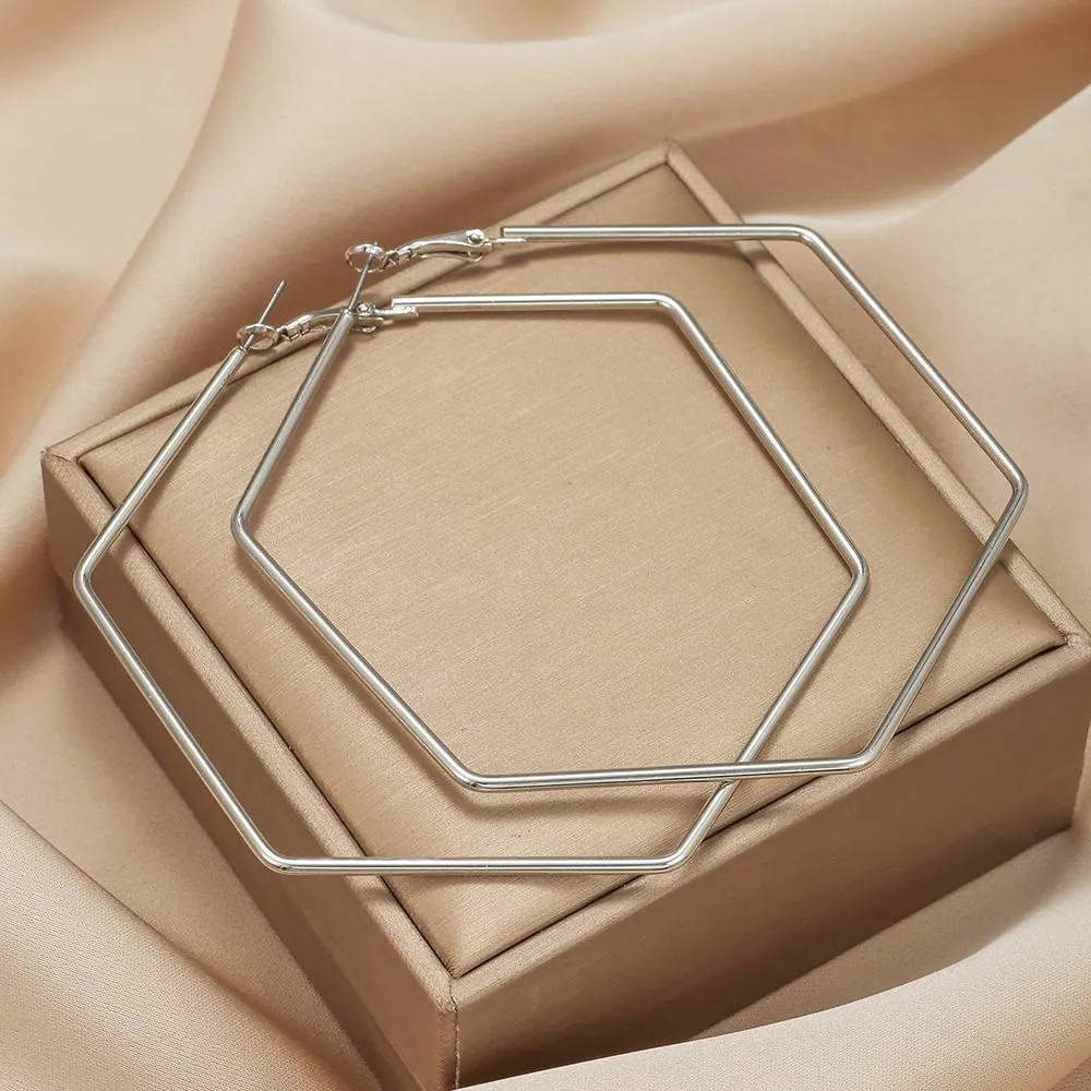 ONLYJUMP Big Hoop Geometric Earrings for Women Stainless Steel Geometric Hexagon Square Hoop Earrings Lightweight Hoop Earrings Jewelry Gift
