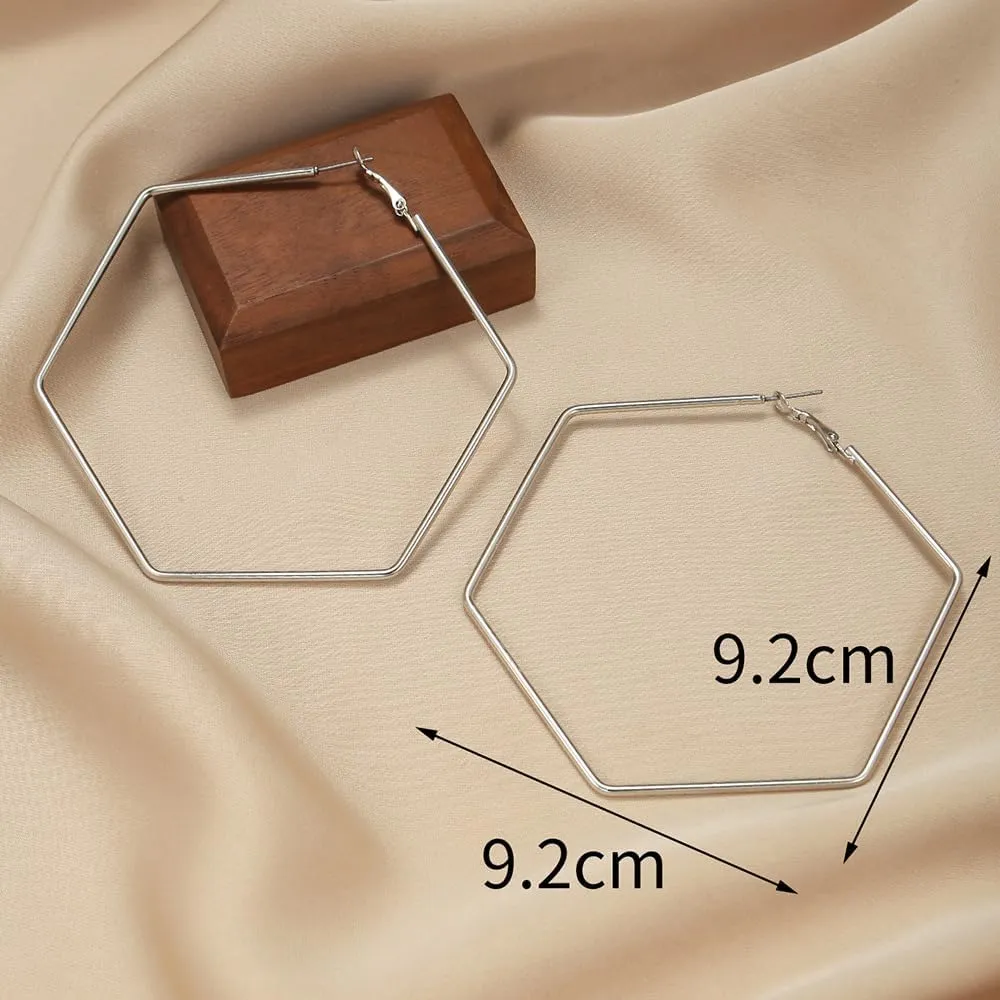 ONLYJUMP Big Hoop Geometric Earrings for Women Stainless Steel Geometric Hexagon Square Hoop Earrings Lightweight Hoop Earrings Jewelry Gift