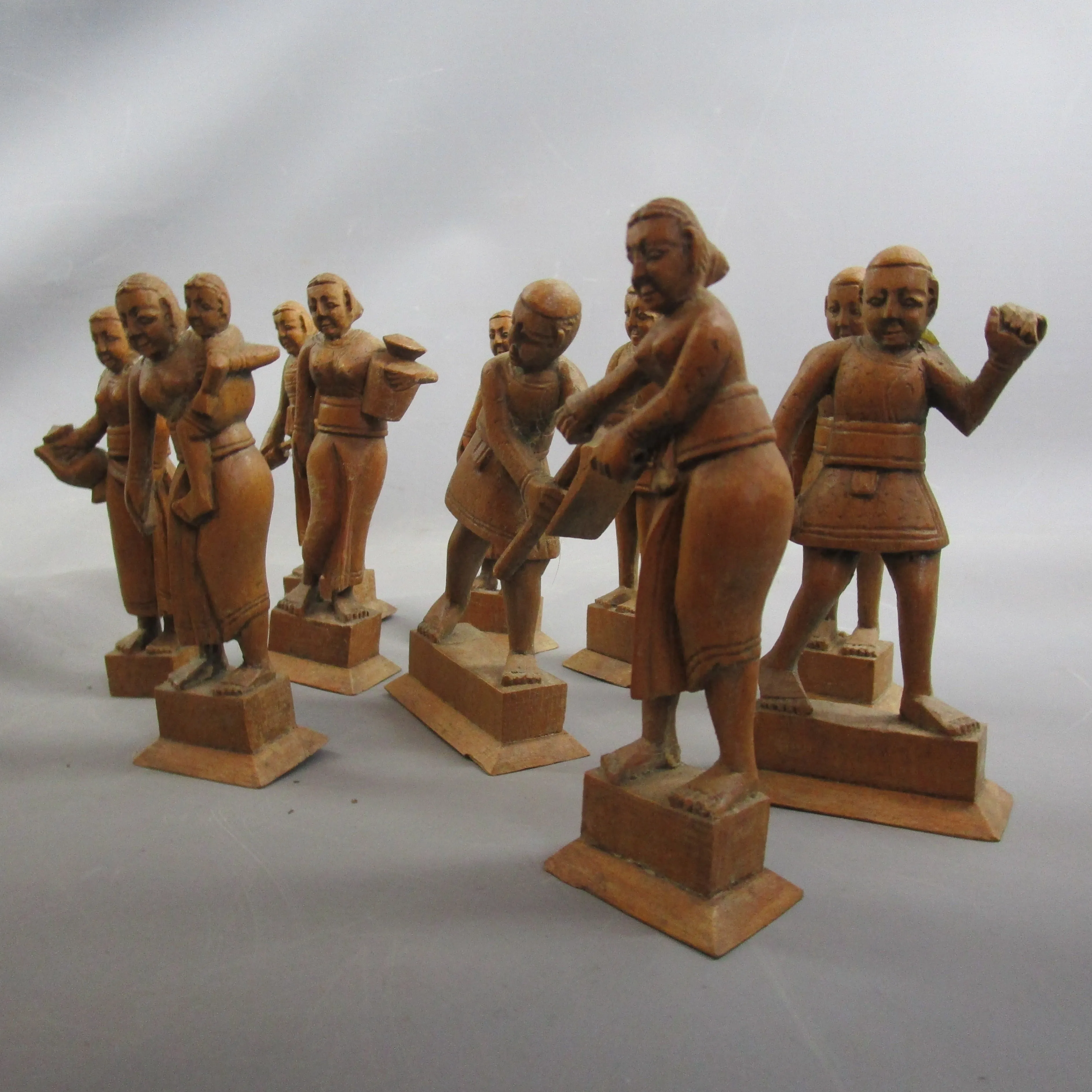 Oriental Set Of Carved Figures Farm Workers Ten Off Antique 1900