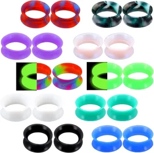 OUFER 20PCS Soft Silicone Ear Gauges Marble Pearlized Flesh Tunnels Plugs Stretchers Expander Double Flared Flesh Tunnels Ear Piercing Jewelry