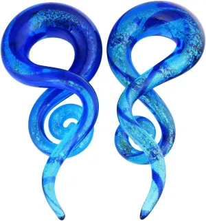 Oyaface 2pcs Glass Spiral Ear Plugs Expander Tunnels Ear Piercing Jewelry 4g-9/16 (Blue quicksand-4g(5mm))