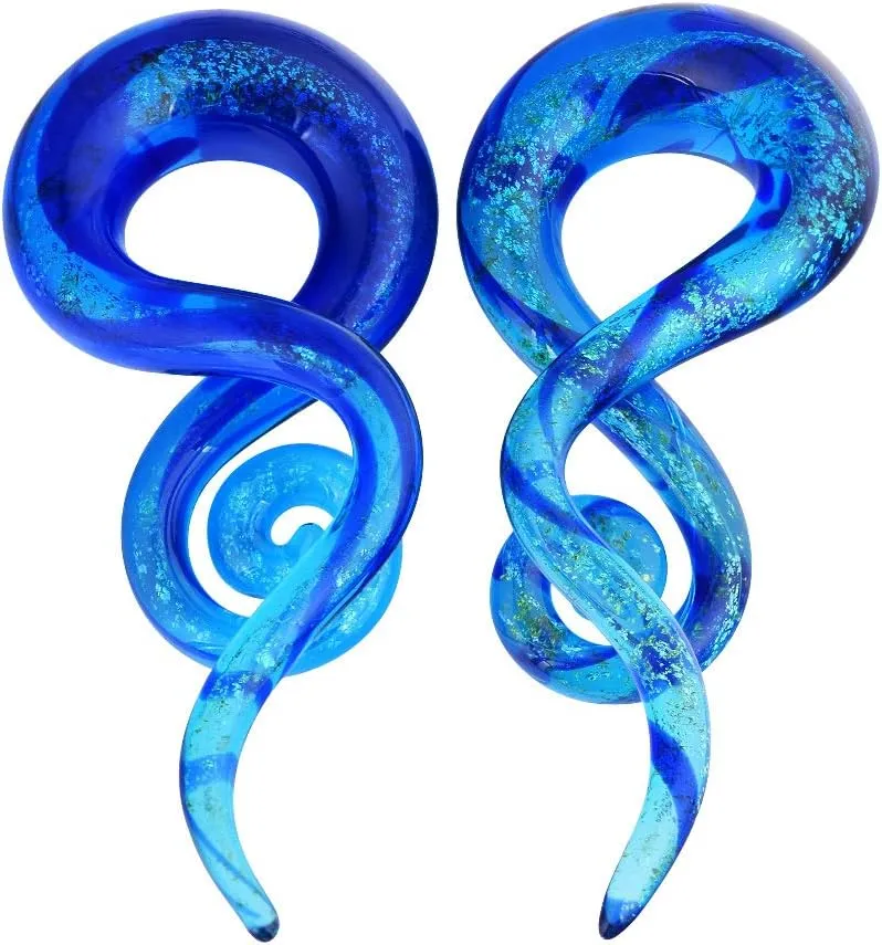 Oyaface 2pcs Glass Spiral Ear Plugs Expander Tunnels Ear Piercing Jewelry 4g-9/16 (Blue quicksand-4g(5mm))