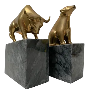 Pair of Brass Bear and Bull Bookends