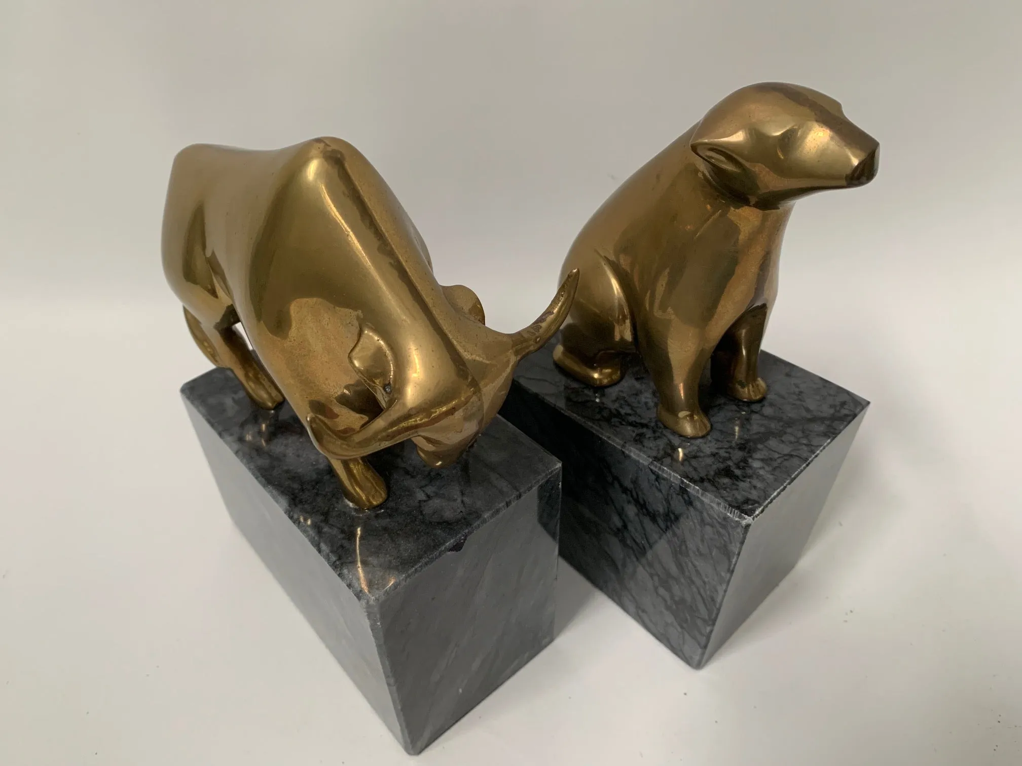 Pair of Brass Bear and Bull Bookends