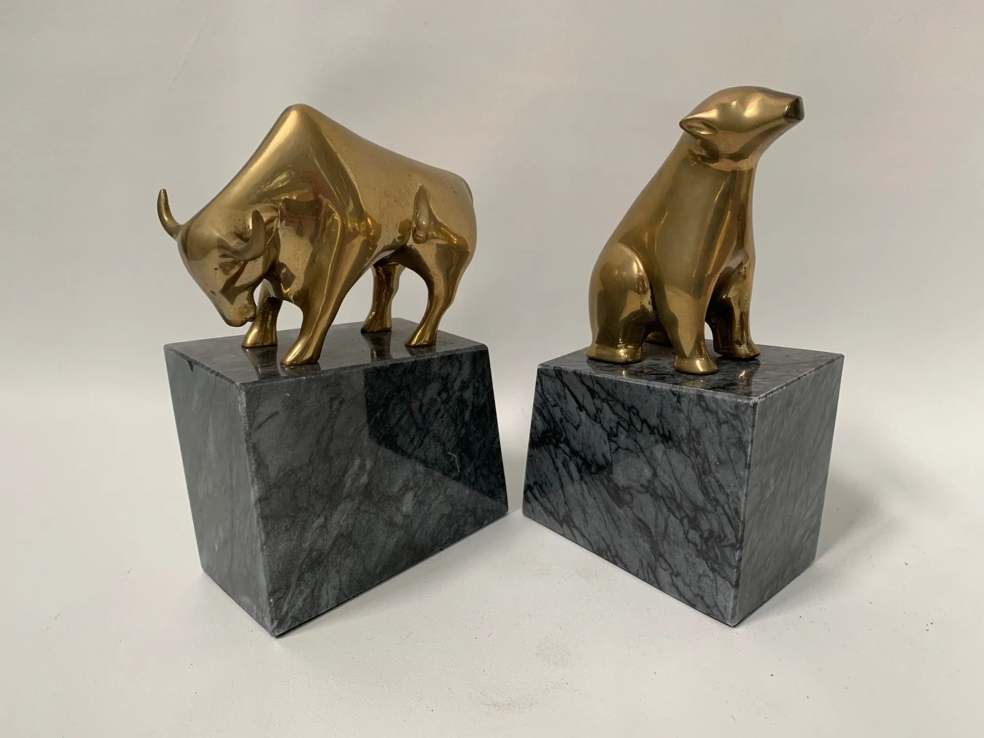 Pair of Brass Bear and Bull Bookends