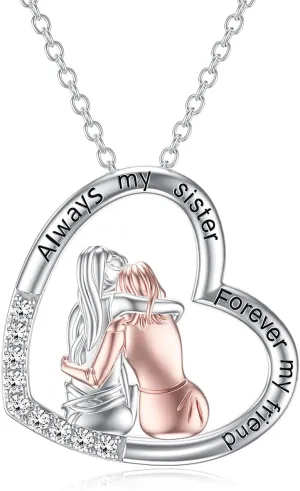 POPKIMI Gifts for Sister 2 3 4 5 Sisters Necklace Sterling Silver Crystal Fashion Jewelry Gifts for Women Friend Female Friendship Lasts Forever
