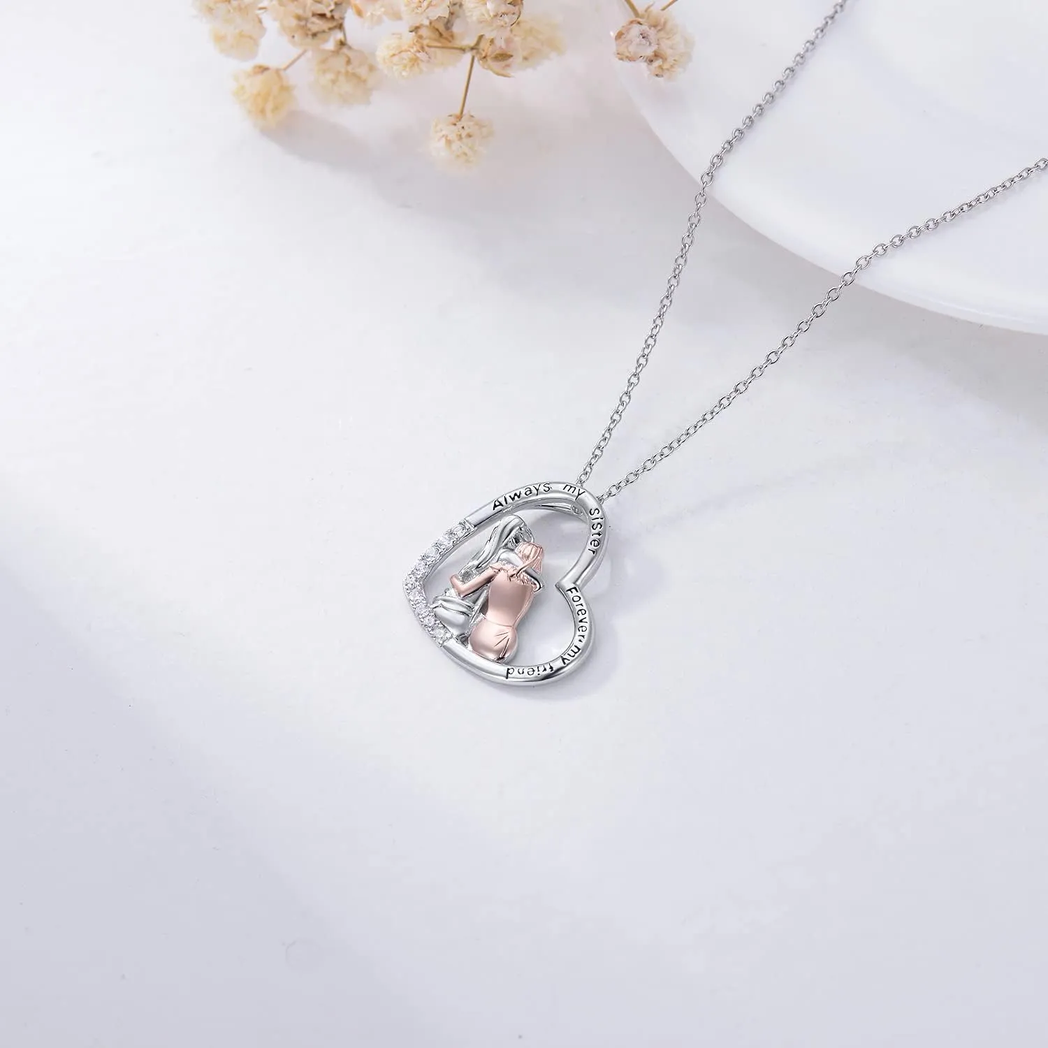 POPKIMI Gifts for Sister 2 3 4 5 Sisters Necklace Sterling Silver Crystal Fashion Jewelry Gifts for Women Friend Female Friendship Lasts Forever