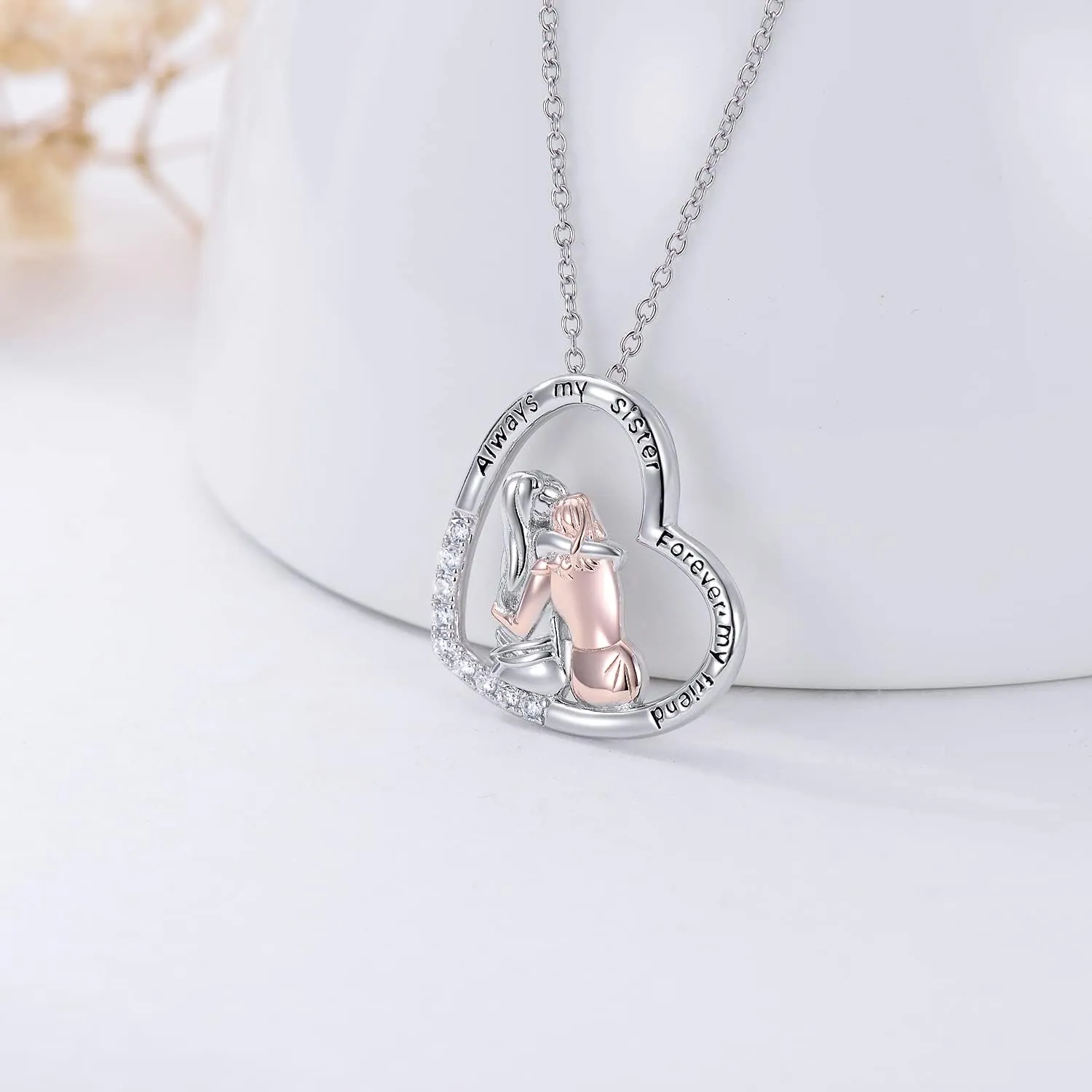 POPKIMI Gifts for Sister 2 3 4 5 Sisters Necklace Sterling Silver Crystal Fashion Jewelry Gifts for Women Friend Female Friendship Lasts Forever
