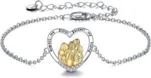 POPKIMI Gifts for Sister 2/3/4 Sisters Bracelet Sister Gifts from Sister Sterling Silver Always My Sister Forever My Friend Bracelet Sister Birthday Gifts from Sister
