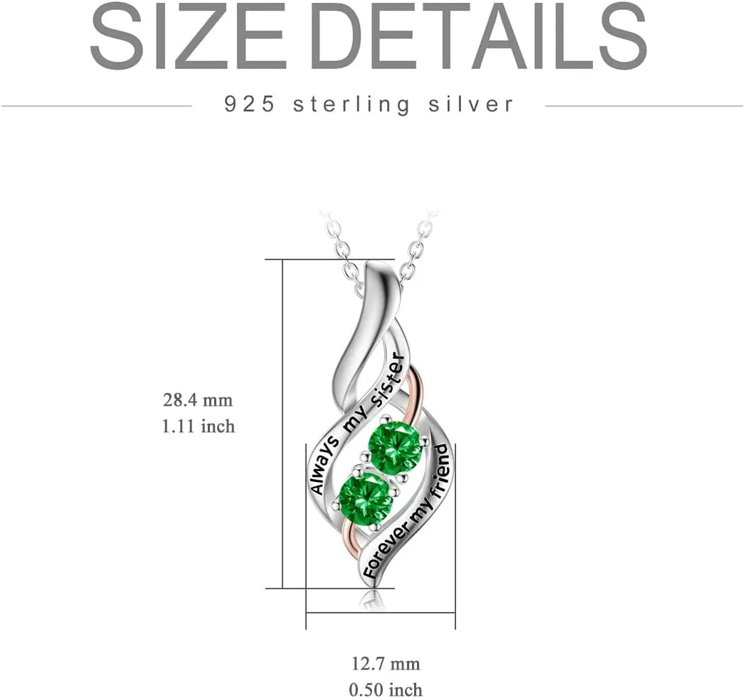POPKIMI Gifts for Sister Sister Necklace Sterling Silver Fashion Jewelry Gifts for Women Friend Female Friendship Lasts Forever