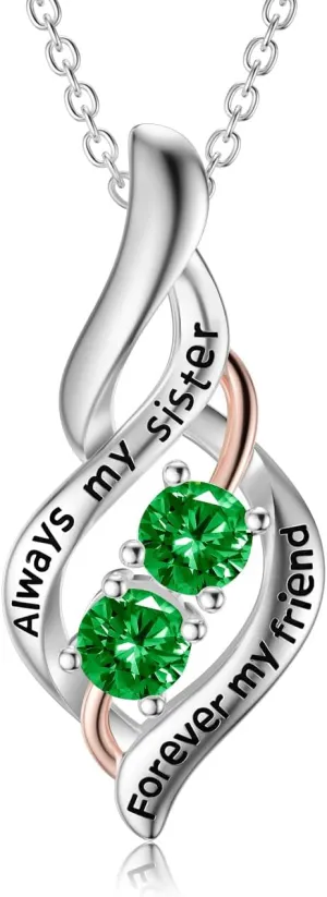 POPKIMI Gifts for Sister Sister Necklace Sterling Silver Fashion Jewelry Gifts for Women Friend Female Friendship Lasts Forever