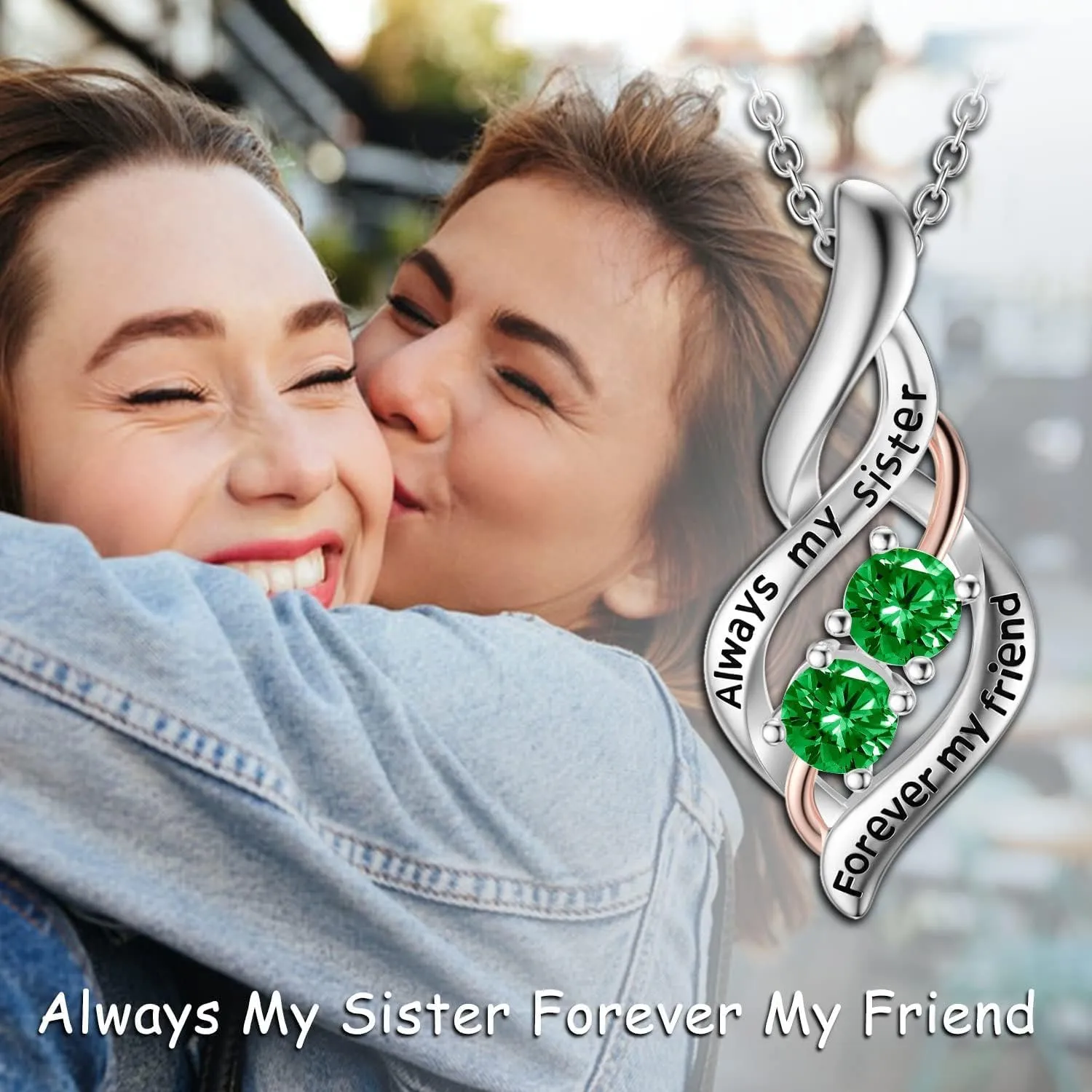 POPKIMI Gifts for Sister Sister Necklace Sterling Silver Fashion Jewelry Gifts for Women Friend Female Friendship Lasts Forever