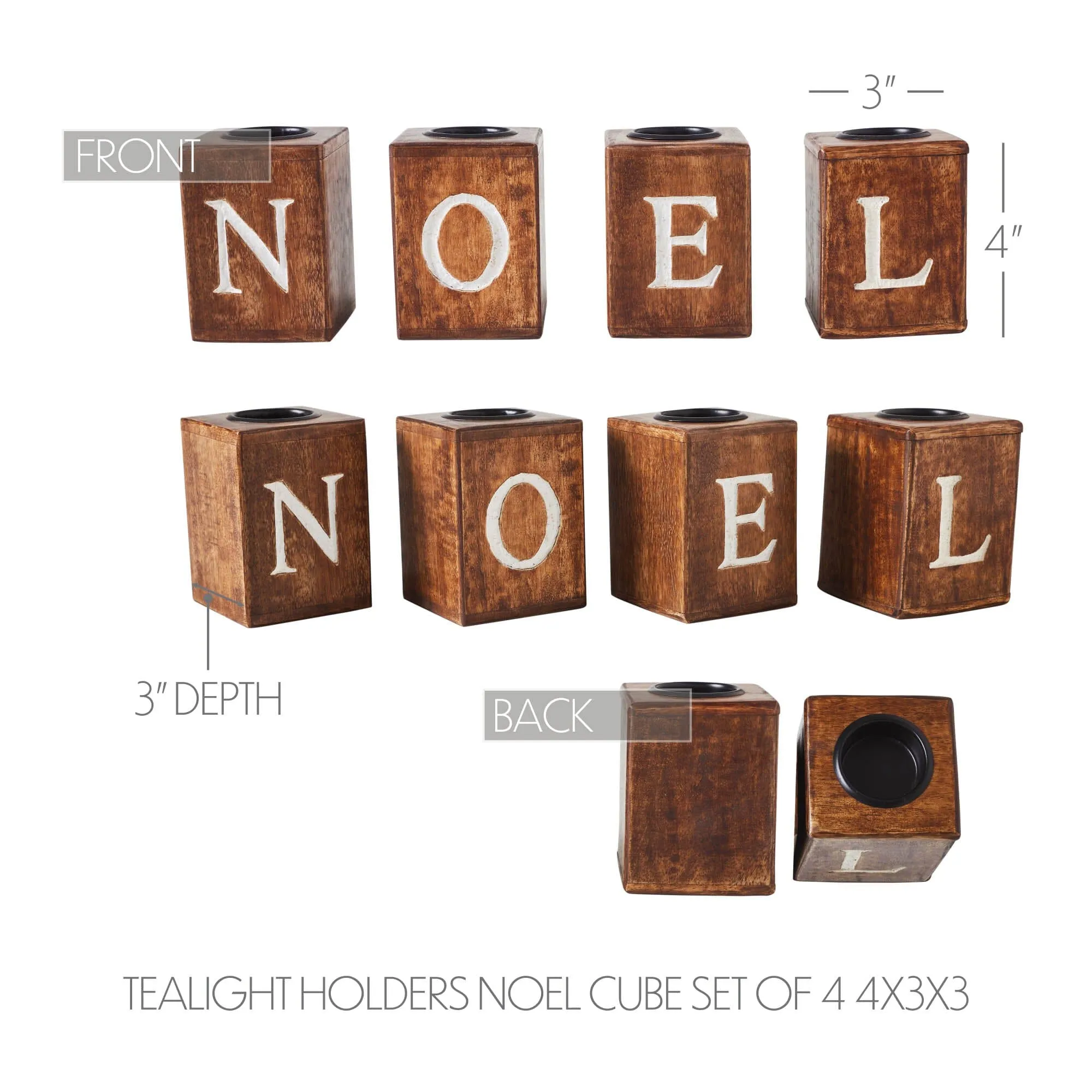 "Noel" Block Tealight Holders - Set of 4