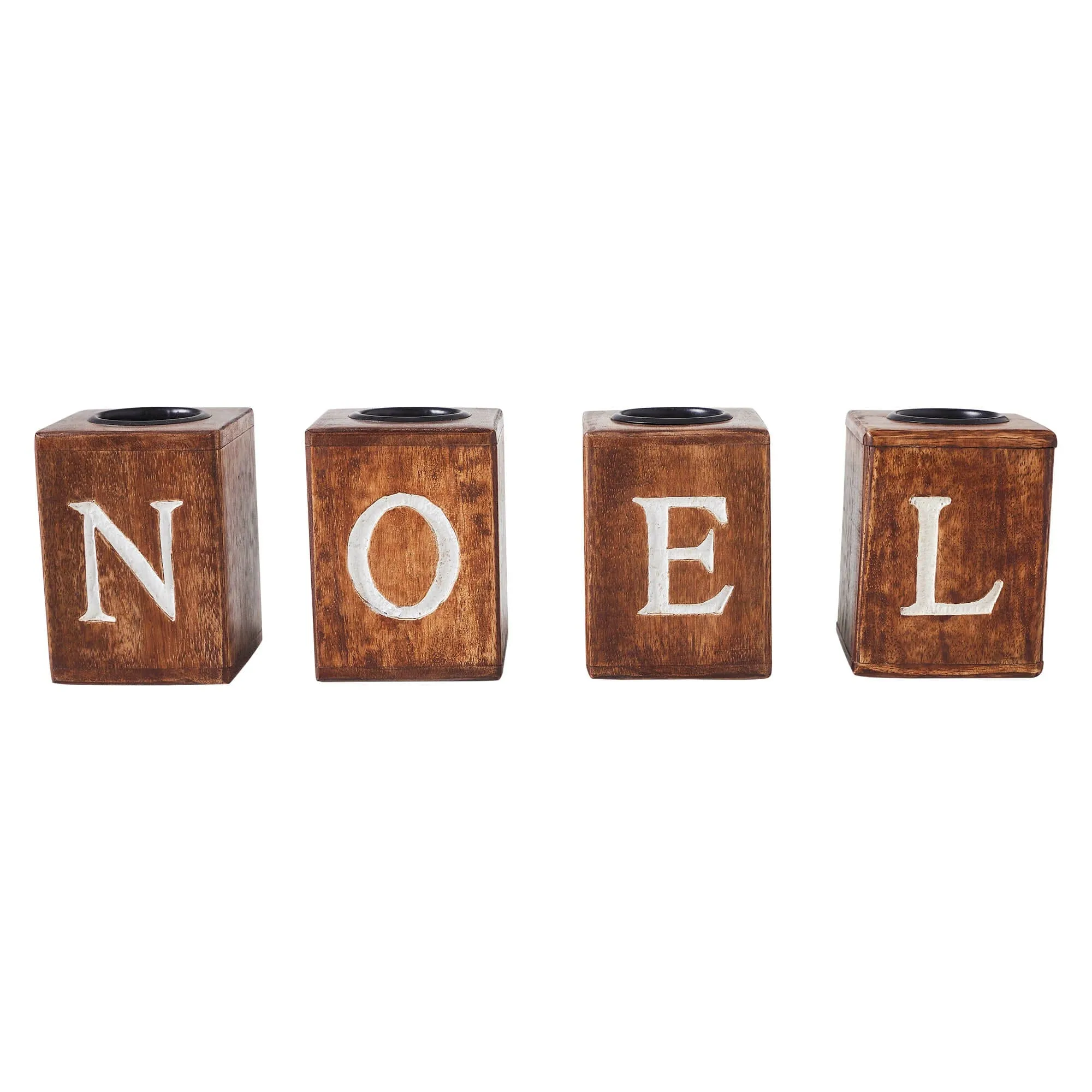 "Noel" Block Tealight Holders - Set of 4