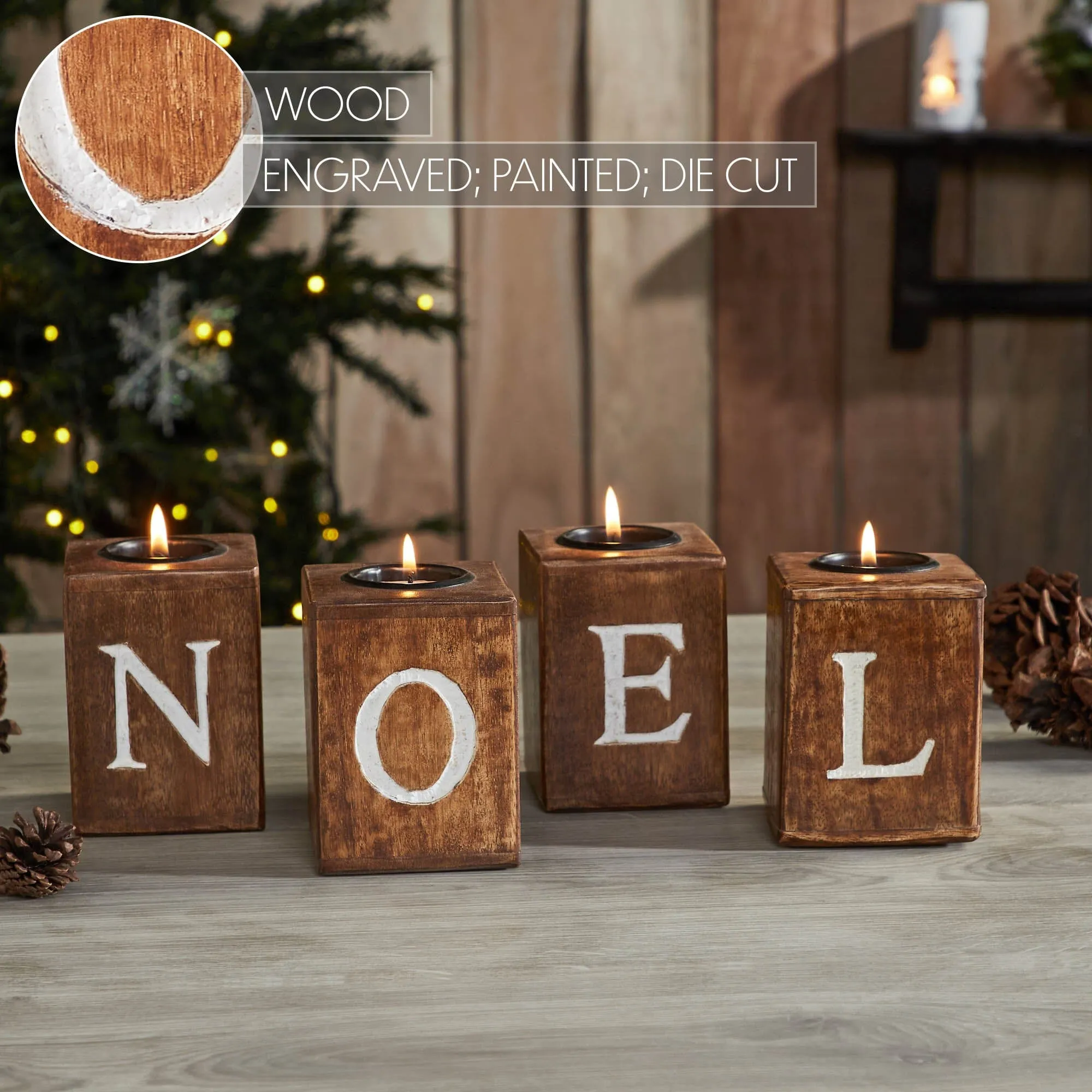 "Noel" Block Tealight Holders - Set of 4