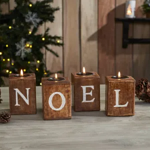 "Noel" Block Tealight Holders - Set of 4