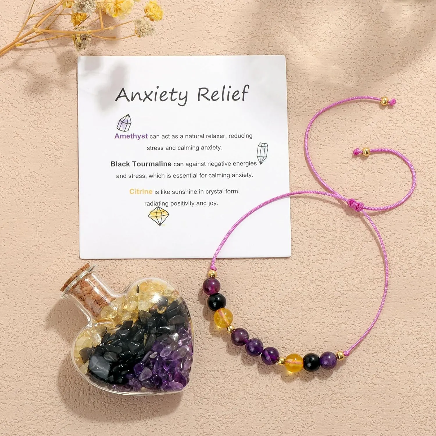 Raicegs Healing Gift Crystals Bracelet for Women Natural Stone Beads Bracelet Anxiety Sleep Pregnancy Wish Bottle Spiritual Jewelry for Women