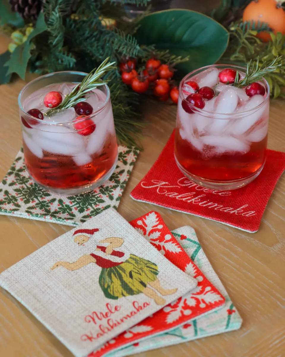 Red Hibiscus Pattern Fabric Coaster